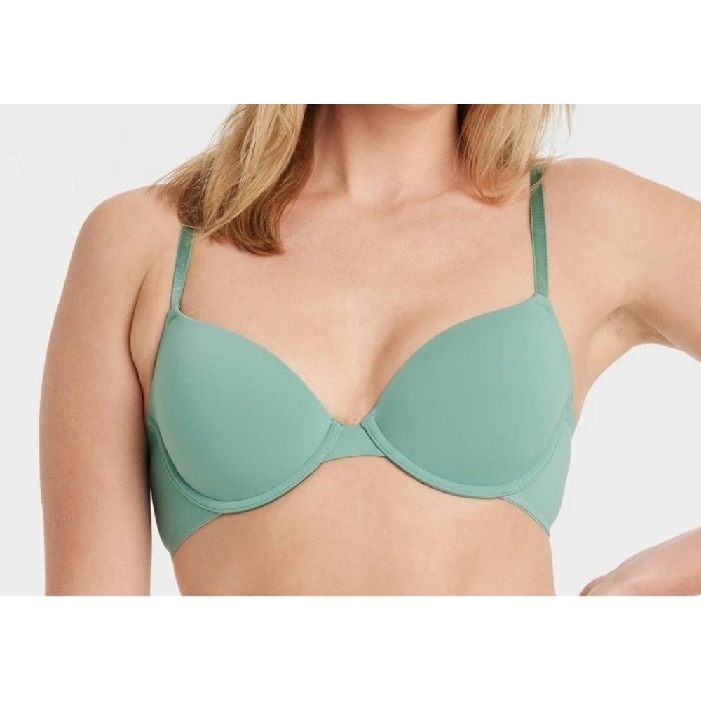 Auden Demi Coverage Lightly Lined T-Shirt Bra Womens 34D Green Underwire NWT